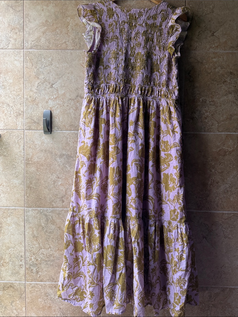 Anthropologie Peregrine Midi Dress Smocked Bodice V-Neck Button Front Pockets L - Picture 7 of 16